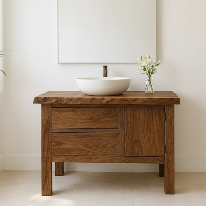 Handcrafted Solid Wood Bathroom Vanity - Live Edge Top, 2 Drawers & Single Door Cabinet Lynnsnail