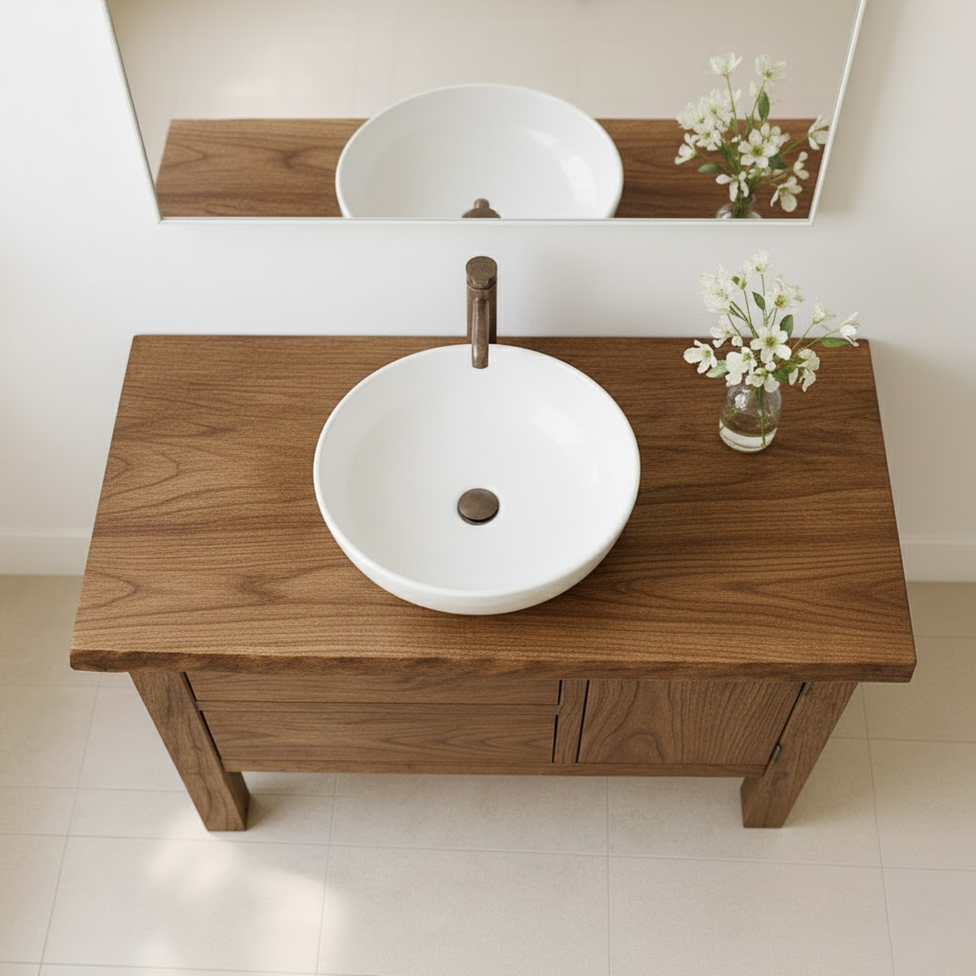 Handcrafted Solid Wood Bathroom Vanity - Live Edge Top, 2 Drawers & Single Door Cabinet Lynnsnail