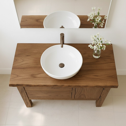 Handcrafted Solid Wood Bathroom Vanity - Live Edge Top, 2 Drawers & Single Door Cabinet Lynnsnail