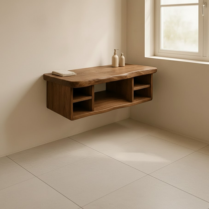 Handcrafted Solid Wood Floating Vanity - All Open Live Edge Console with Display Shelves Lynnsnail