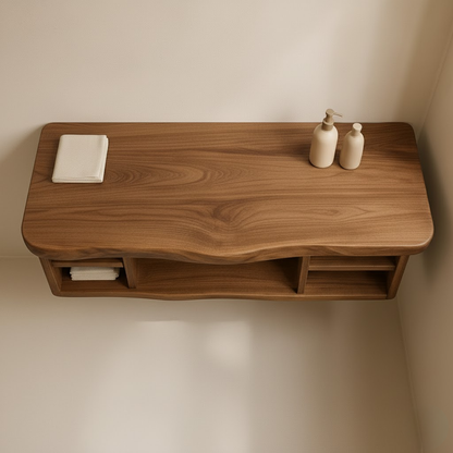 Handcrafted Solid Wood Floating Vanity - All Open Live Edge Console with Display Shelves Lynnsnail