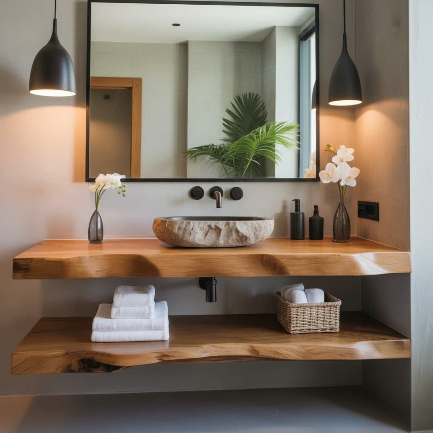 Handcrafted Solid Wood Floating Vanity, Organic Live Edge Vessel Sink Console Lynnsnail