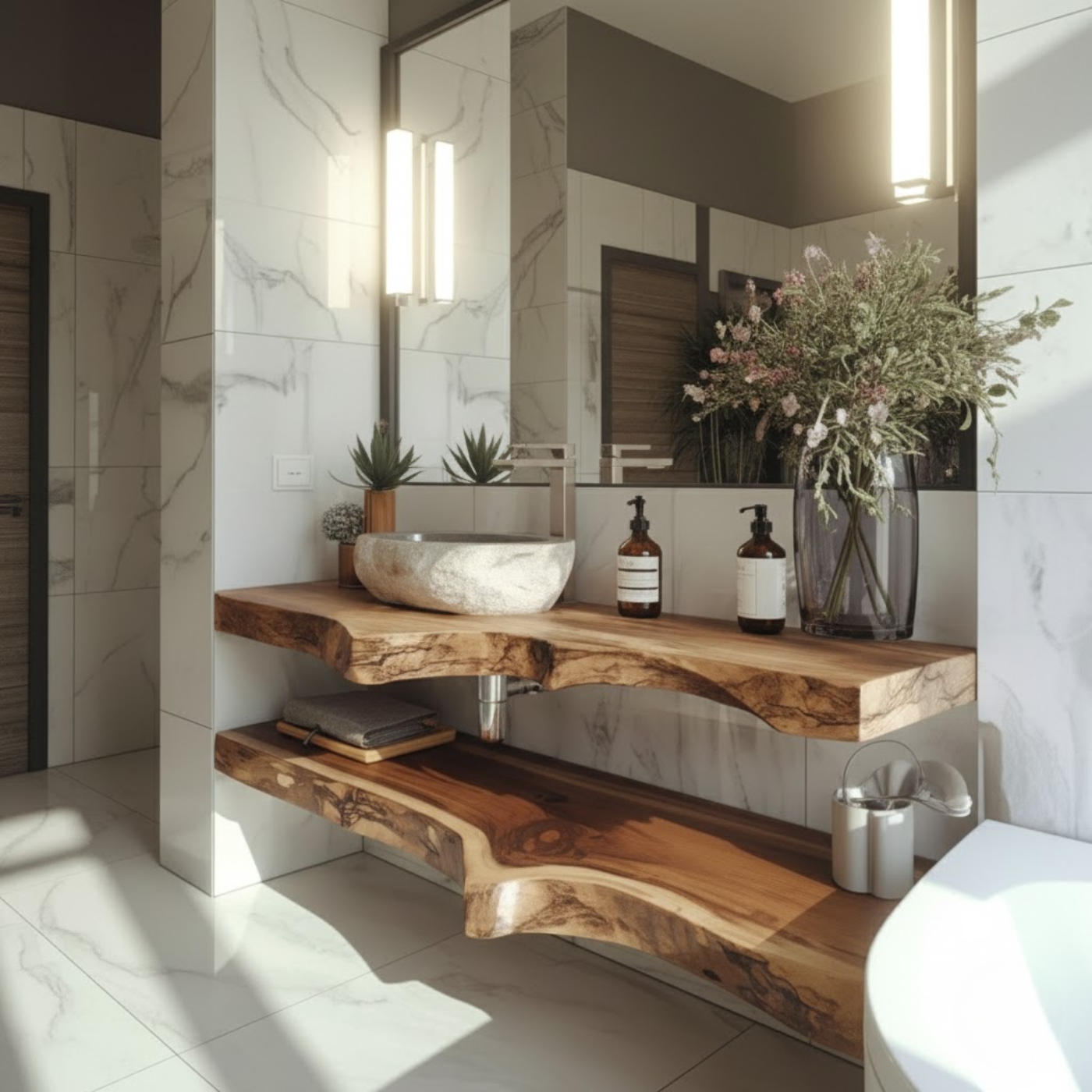 Handcrafted Solid Wood Floating Vanity – Live Edge Two-Tier Console Lynnsnail