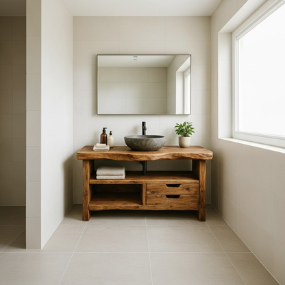 Handcrafted Solid Wood Bathroom Vanity, Rustic Live Edge Console with Storage Lynnsnail