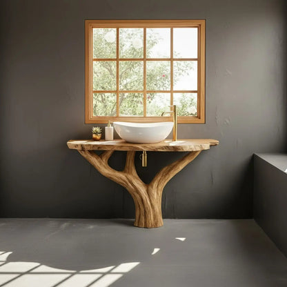 Handcrafted Solid Wood Bathroom Vanity - Unique Live Edge Tree Root Console Lynnsnail