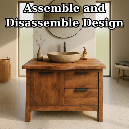 Handcrafted Solid Wood Bathroom Vanity with Live-Edge Top and Modern Drawer Design Lynnsnail