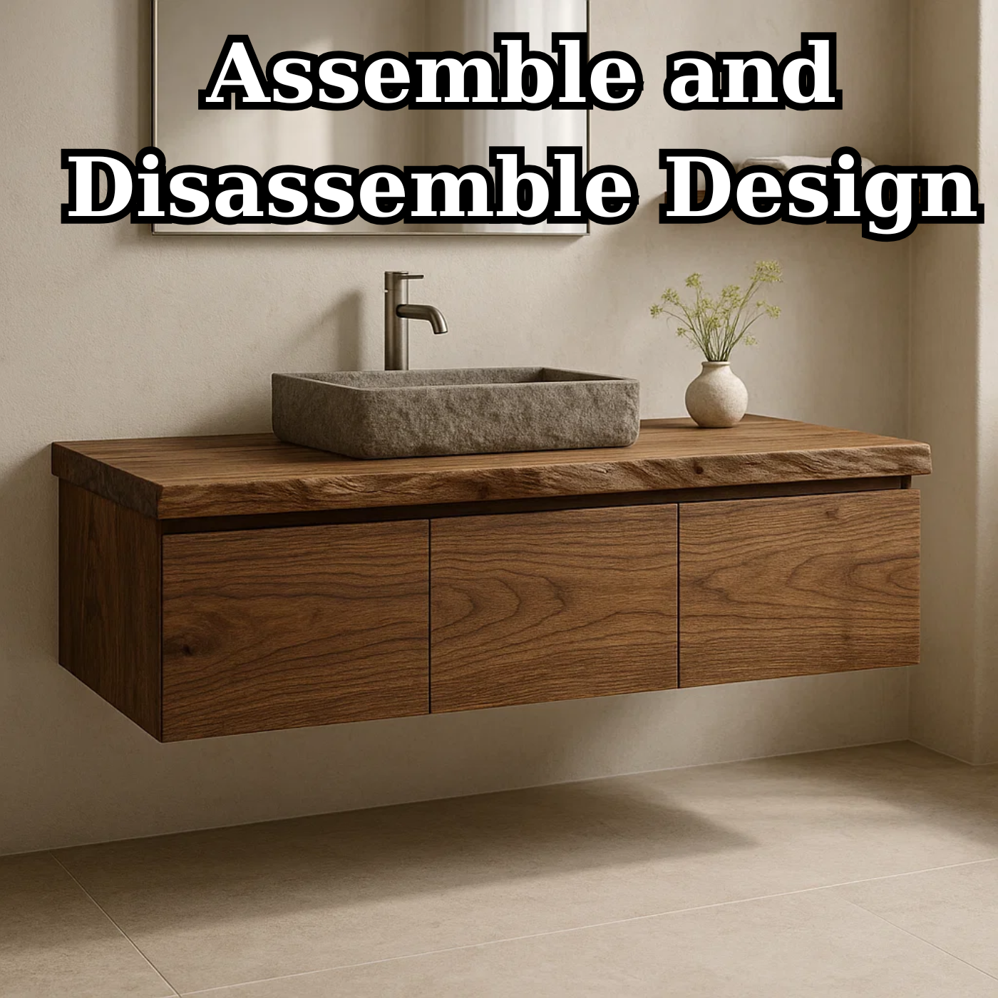 Handcrafted Solid Wood Floating Vanity - 3-Drawer Live Edge Walnut for Vessel Sink Lynnsnail