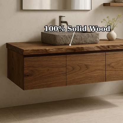 Handcrafted Solid Wood Floating Vanity - 3-Drawer Live Edge Walnut for Vessel Sink Lynnsnail