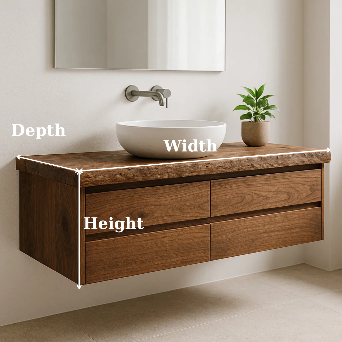 Handcrafted Solid Wood Floating Vanity - Live Edge Walnut Console with Max Storage 4-Drawer Lynnsnail