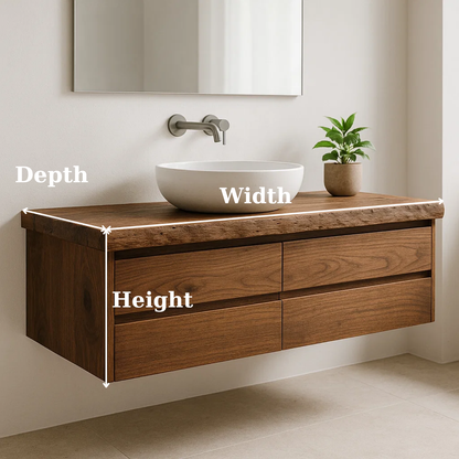 Handcrafted Solid Wood Floating Vanity - Live Edge Walnut Console with Max Storage 4-Drawer Lynnsnail