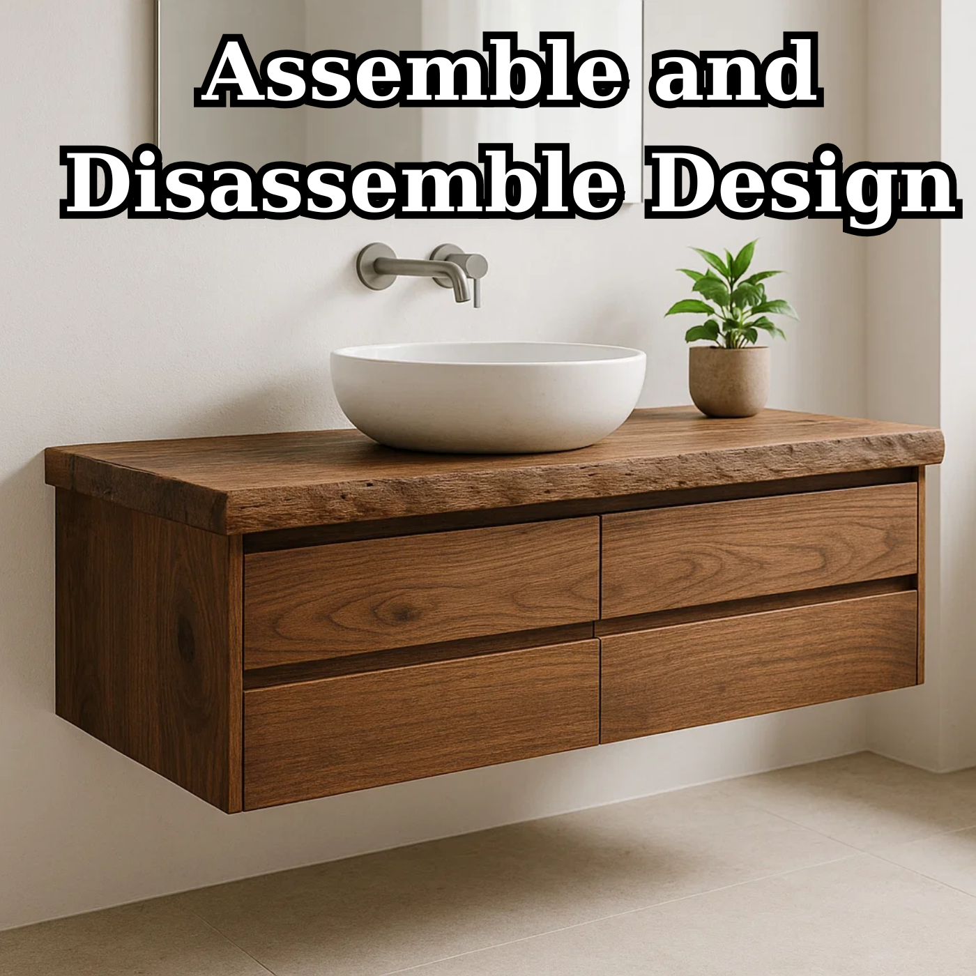 Handcrafted Solid Wood Floating Vanity - Live Edge Walnut Console with Max Storage 4-Drawer Lynnsnail