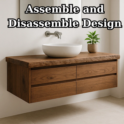 Handcrafted Solid Wood Floating Vanity - Live Edge Walnut Console with Max Storage 4-Drawer Lynnsnail