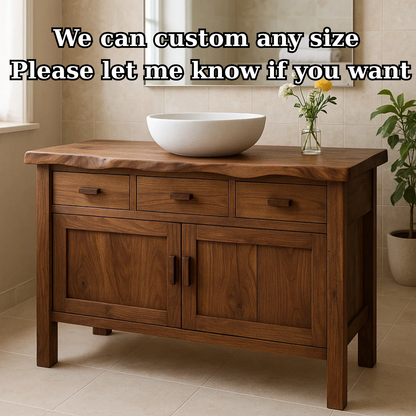 Handcrafted Solid Wood Bathroom Vanity - Live Edge Top, 3 Drawers & Double Door Cabinet Lynnsnail