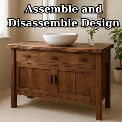 Handcrafted Solid Wood Bathroom Vanity - Live Edge Top, 3 Drawers & Double Door Cabinet Lynnsnail