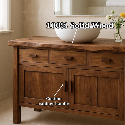 Handcrafted Solid Wood Bathroom Vanity - Live Edge Top, 3 Drawers & Double Door Cabinet Lynnsnail