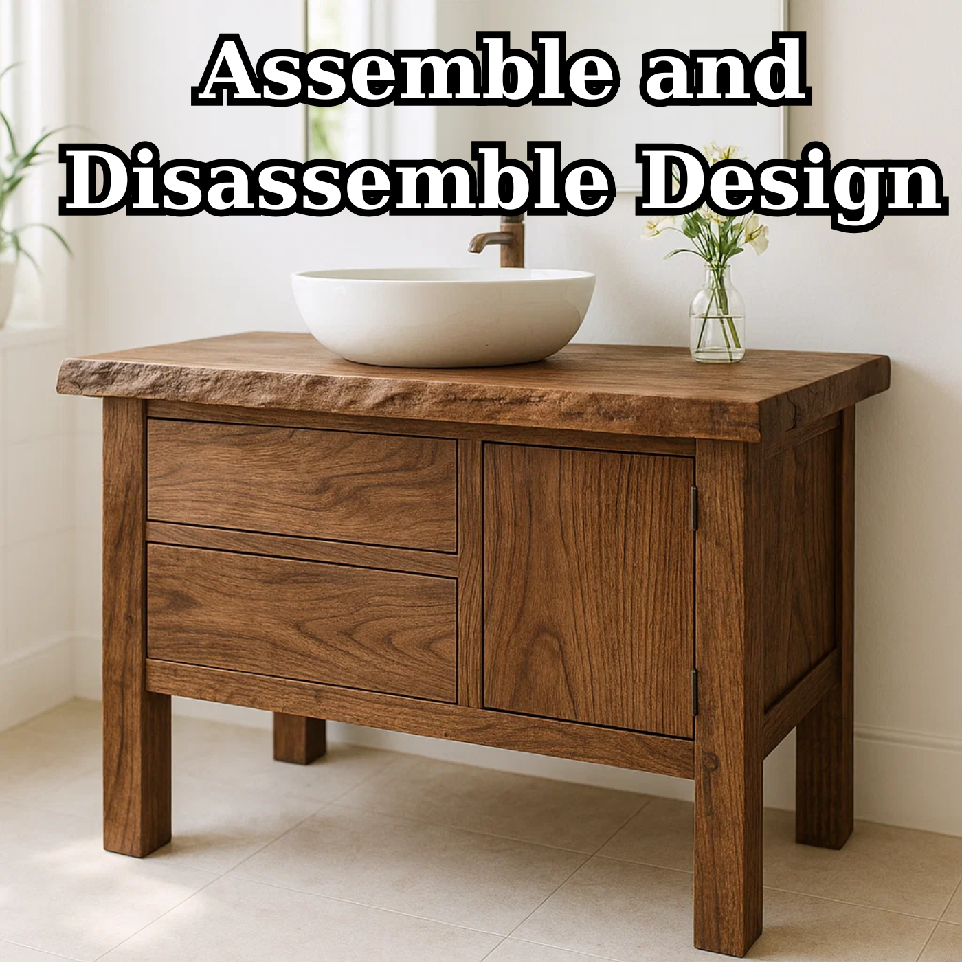 Handcrafted Solid Wood Bathroom Vanity - Live Edge Top, 2 Drawers & Single Door Cabinet Lynnsnail