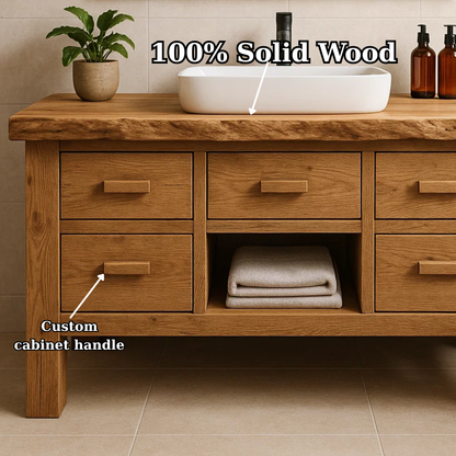 Handcrafted Solid Wood Bathroom Vanity - Live Edge Storage Cabinet with 6 Drawers & Shelf Lynnsnail