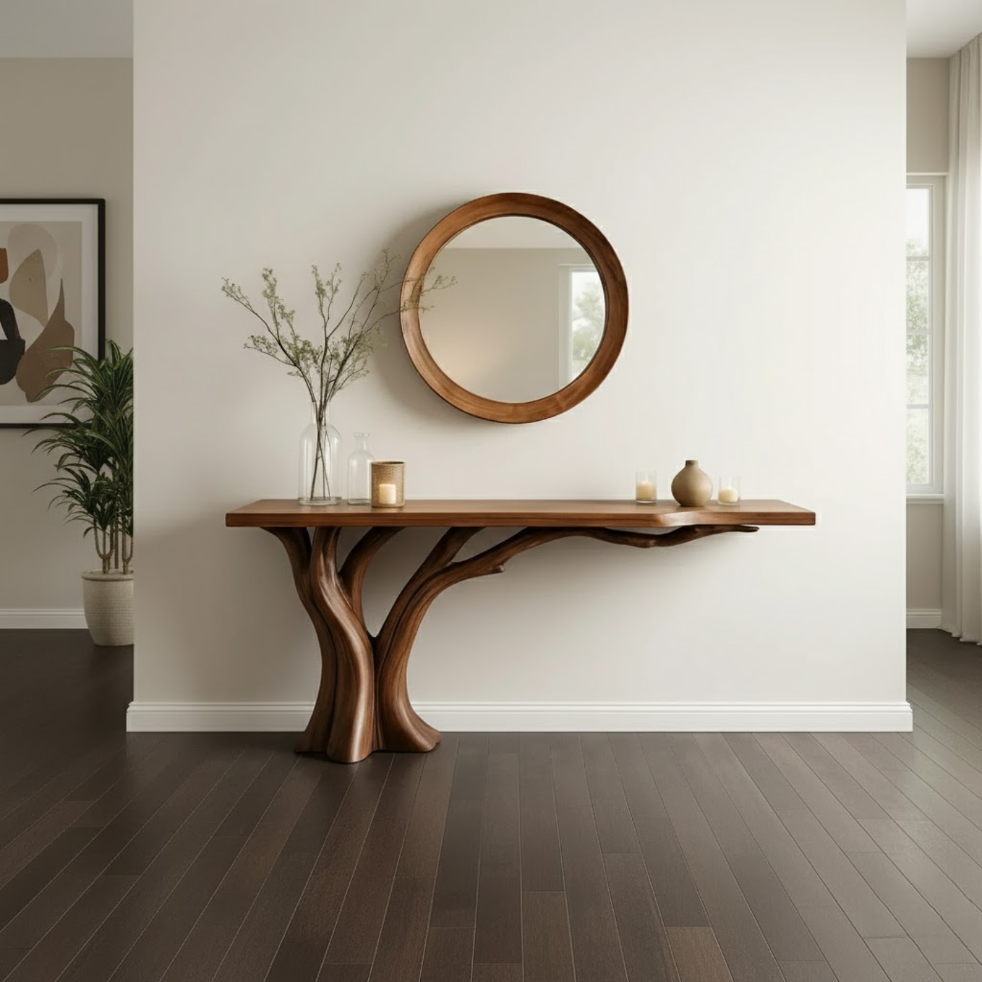 Handcrafted Solid Wood Entryway Console Table with Organic Branch Design Lynnsnail