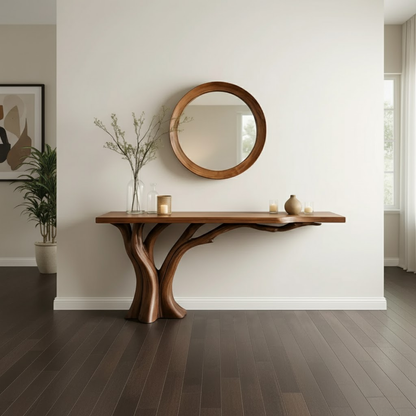 Handcrafted Solid Wood Entryway Console Table with Organic Branch Design Lynnsnail