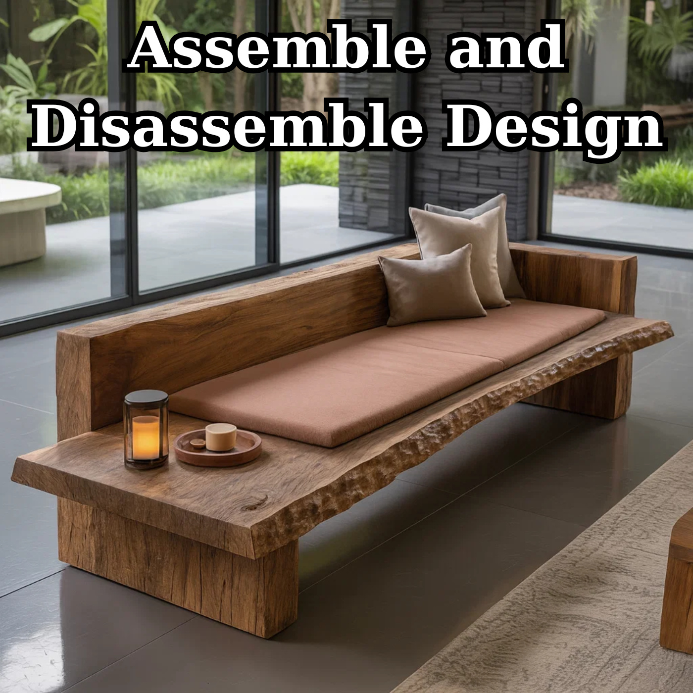 Handcrafted Solid Wood Sofa – Rustic Live Edge Bench Couch with Minimalist Design and Natural Finish