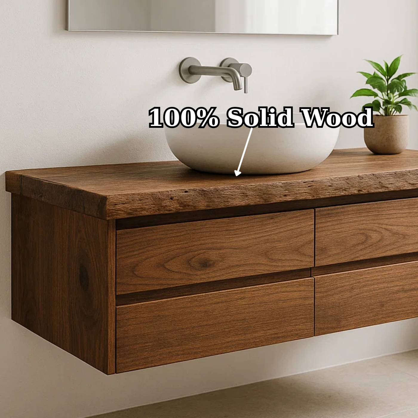 Handcrafted Solid Wood Floating Vanity - Live Edge Walnut Console with Max Storage 4-Drawer Lynnsnail