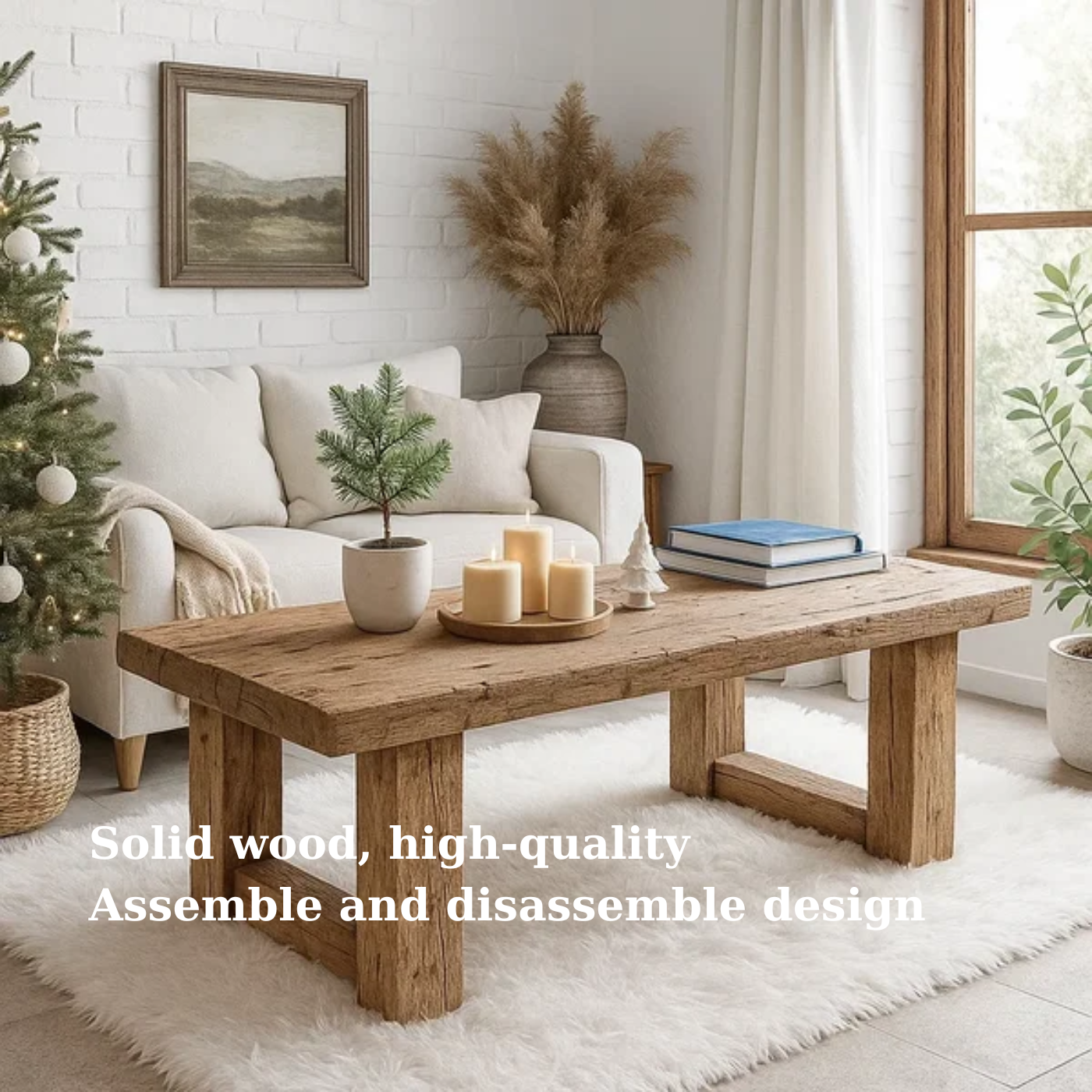 Handcrafted Solid Wood Coffee Table – Rustic Farmhouse Style with Natural Texture Finish Lynnsnail