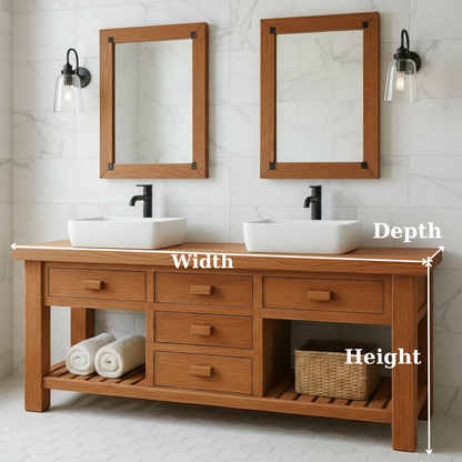 Handcrafted Solid Wood Double Bathroom Vanity - Modern Storage Washstand