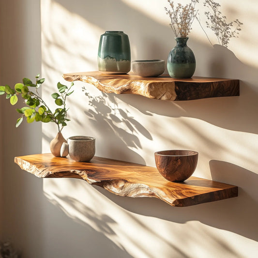 Caelric Live Edge Solid Wood Floating Shelf SPA395392 Lynnsnail
