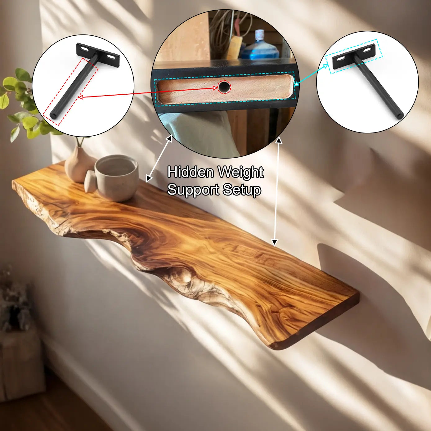 Caelric Live Edge Solid Wood Floating Shelf SPA395392 Lynnsnail