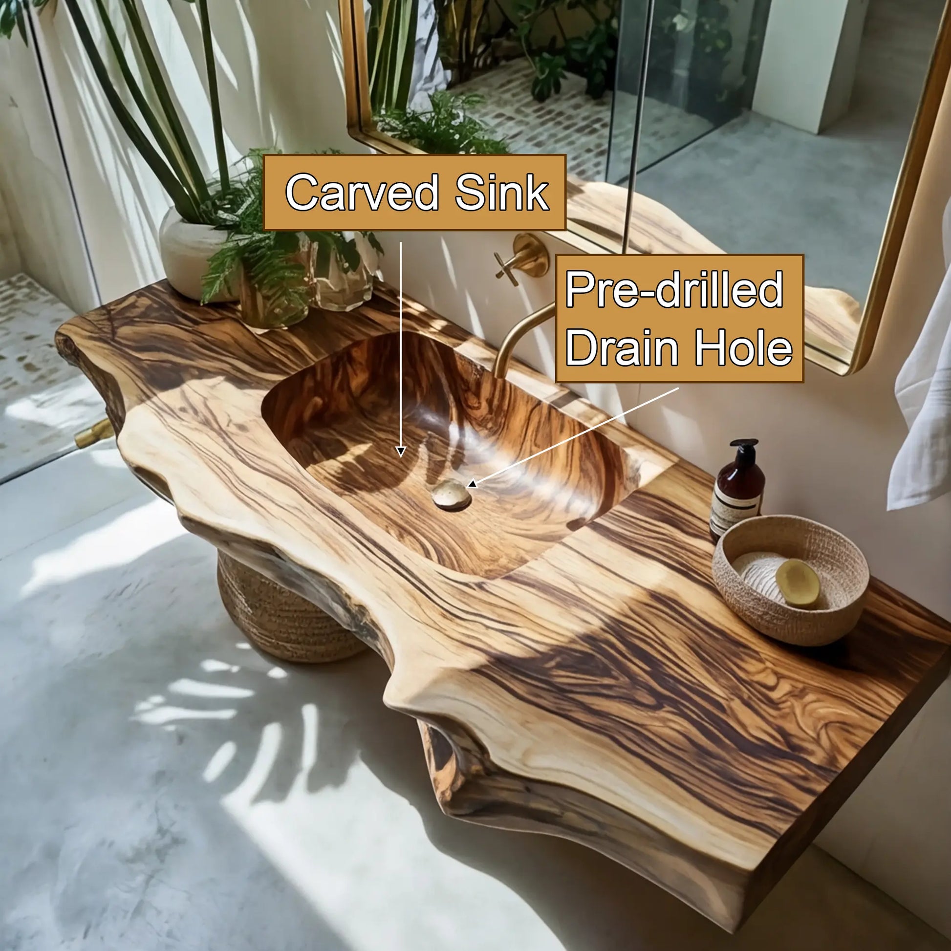 Caldris Live Edge Solid Wood Floating Bathroom Vanity with Integrated Sink SPA184235 Lynnsnail