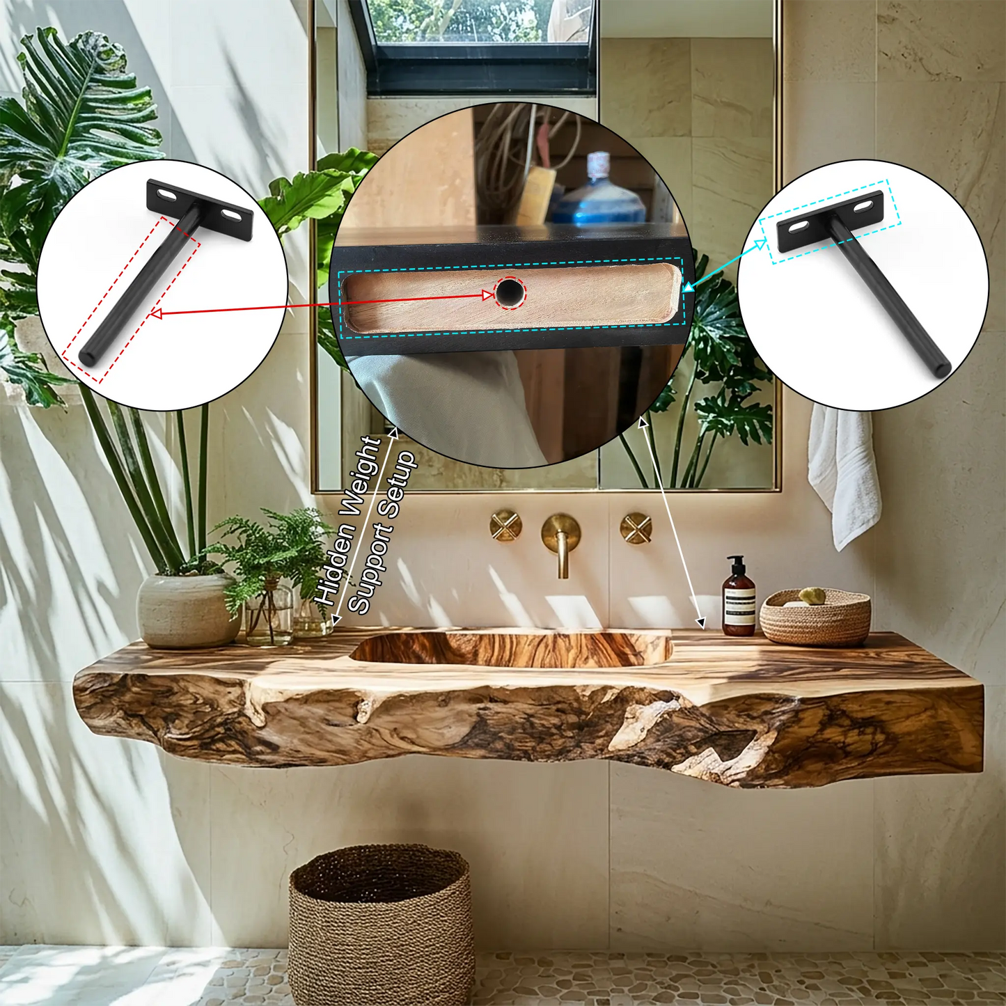 Caldris Live Edge Solid Wood Floating Bathroom Vanity with Integrated Sink SPA184235 Lynnsnail