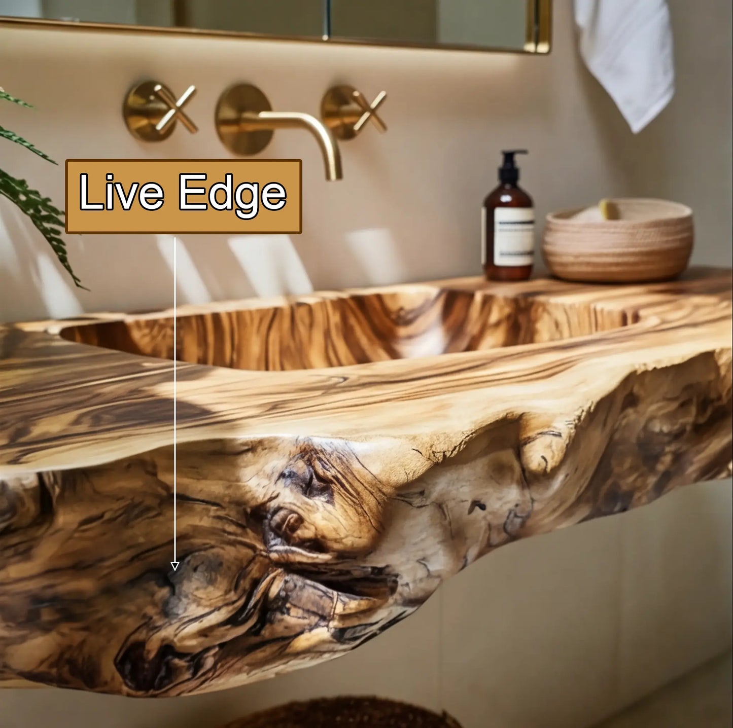 Caldris Live Edge Solid Wood Floating Bathroom Vanity with Integrated Sink SPA184235 Lynnsnail
