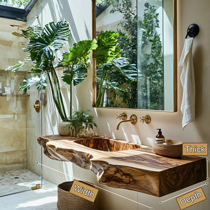 Caldris Live Edge Solid Wood Floating Bathroom Vanity with Integrated Sink SPA184235 Lynnsnail