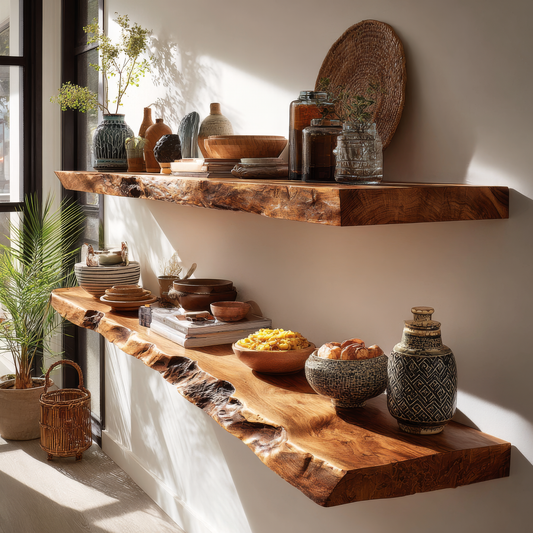 Caldris Live Edge Solid Wood Floating Shelf SPA285438