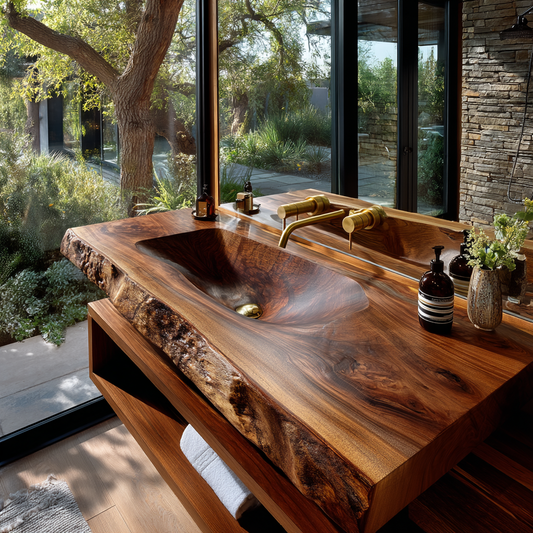Calvero Sculpted Live Edge Solid Wood Floating Bathroom Vanity with Integrated Sink