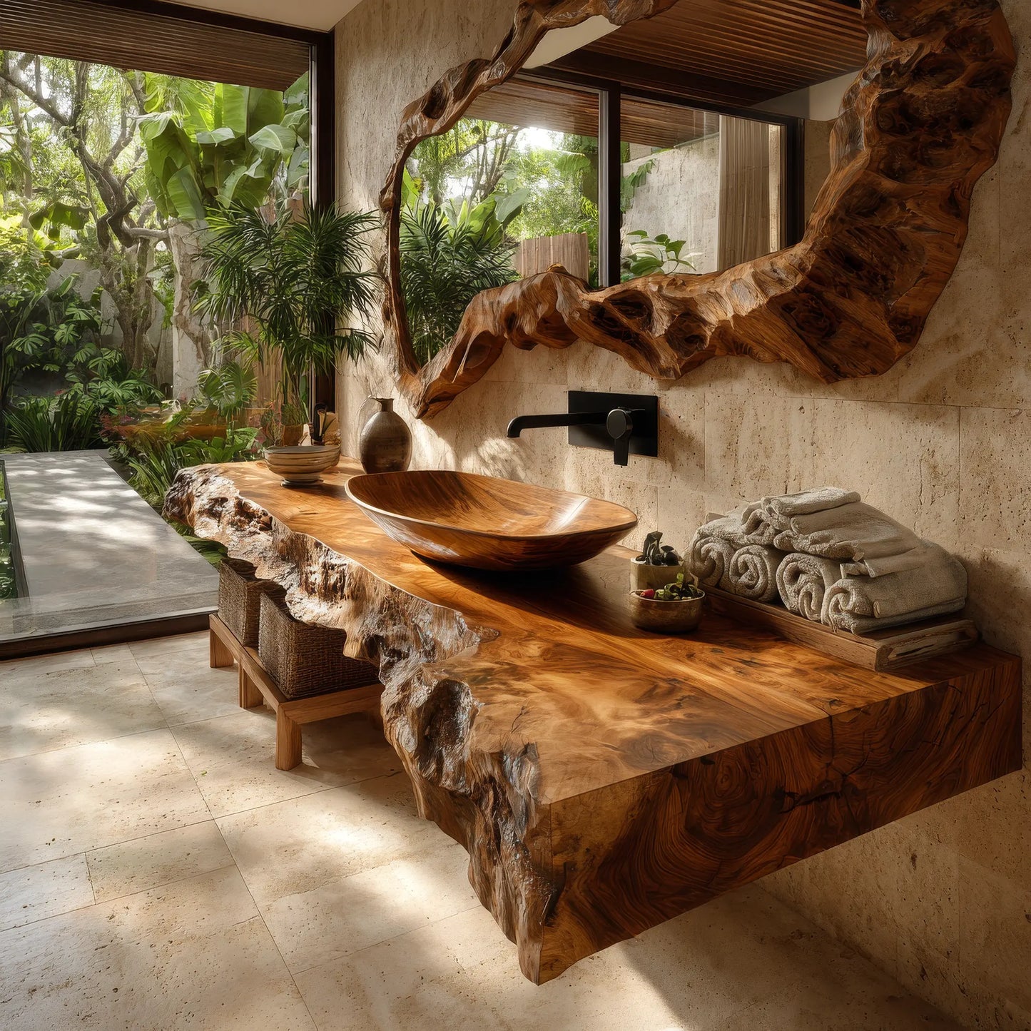 Calviro Handcrafted Live Edge Solid Wood Floating Bathroom Vanity SPA334368 Lynnsnail