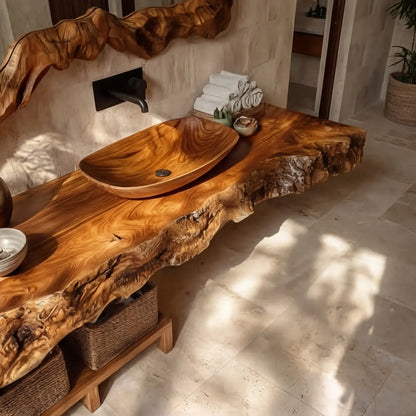 Calviro Handcrafted Live Edge Solid Wood Floating Bathroom Vanity SPA334368 Lynnsnail