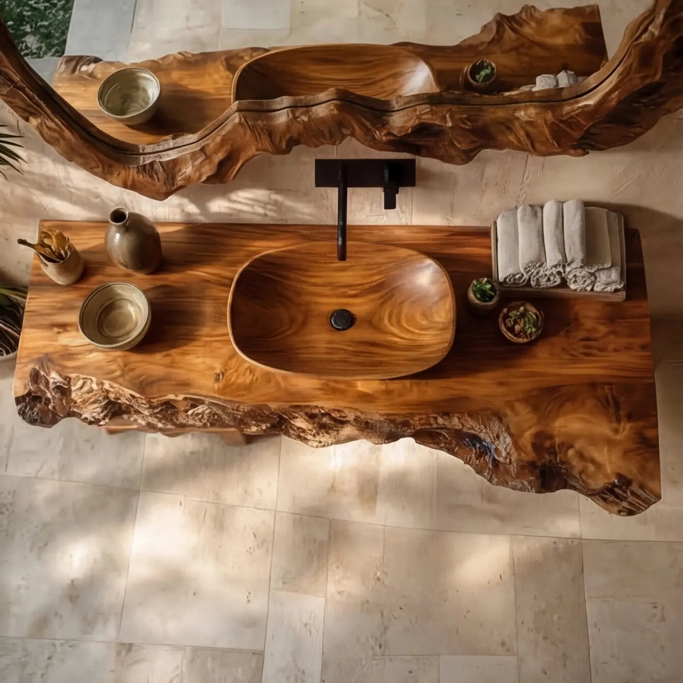 Calviro Handcrafted Live Edge Solid Wood Floating Bathroom Vanity SPA334368 Lynnsnail