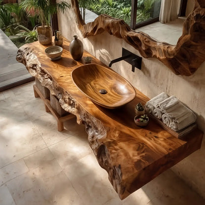 Calviro Handcrafted Live Edge Solid Wood Floating Bathroom Vanity SPA334368 Lynnsnail