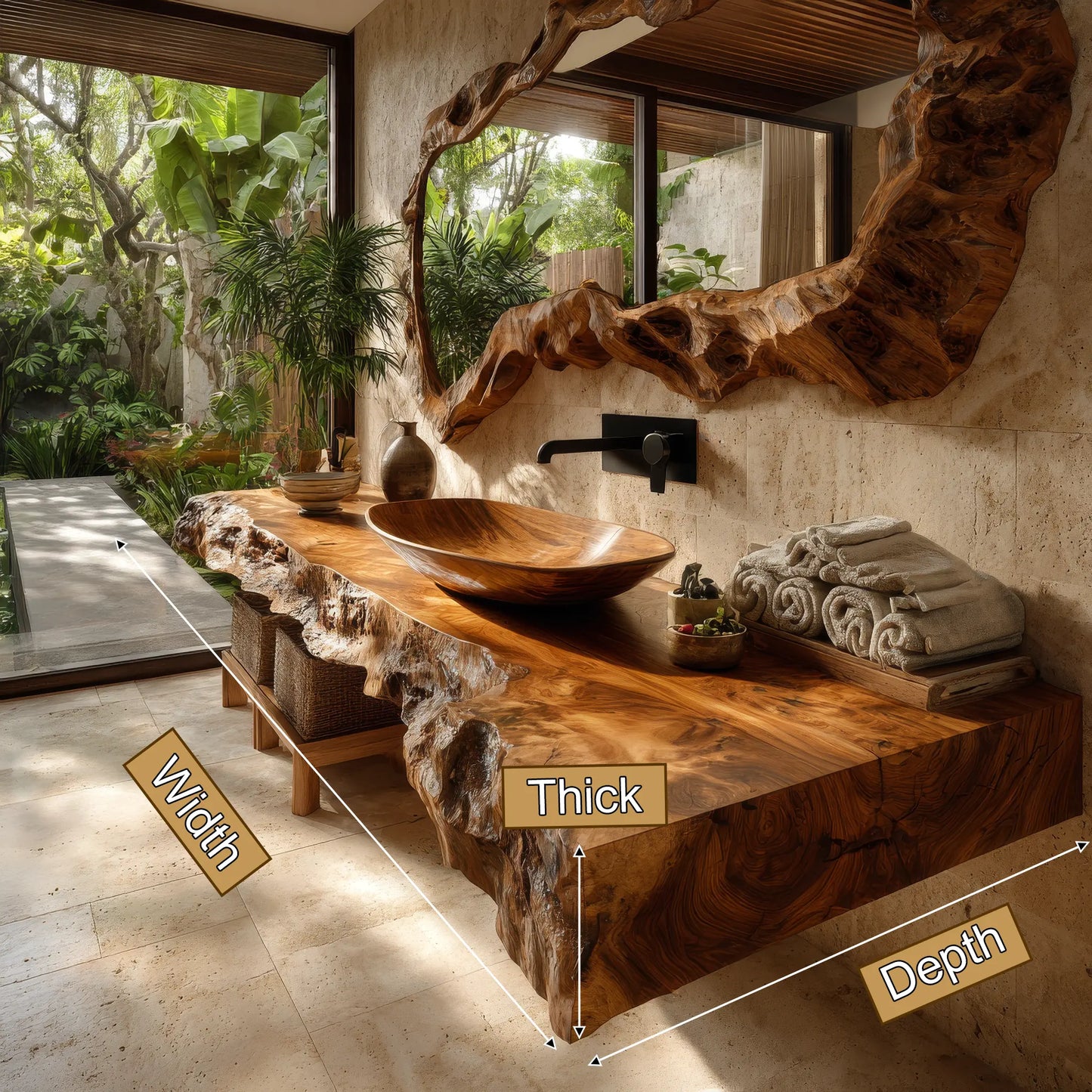 Calviro Handcrafted Live Edge Solid Wood Floating Bathroom Vanity SPA334368 Lynnsnail