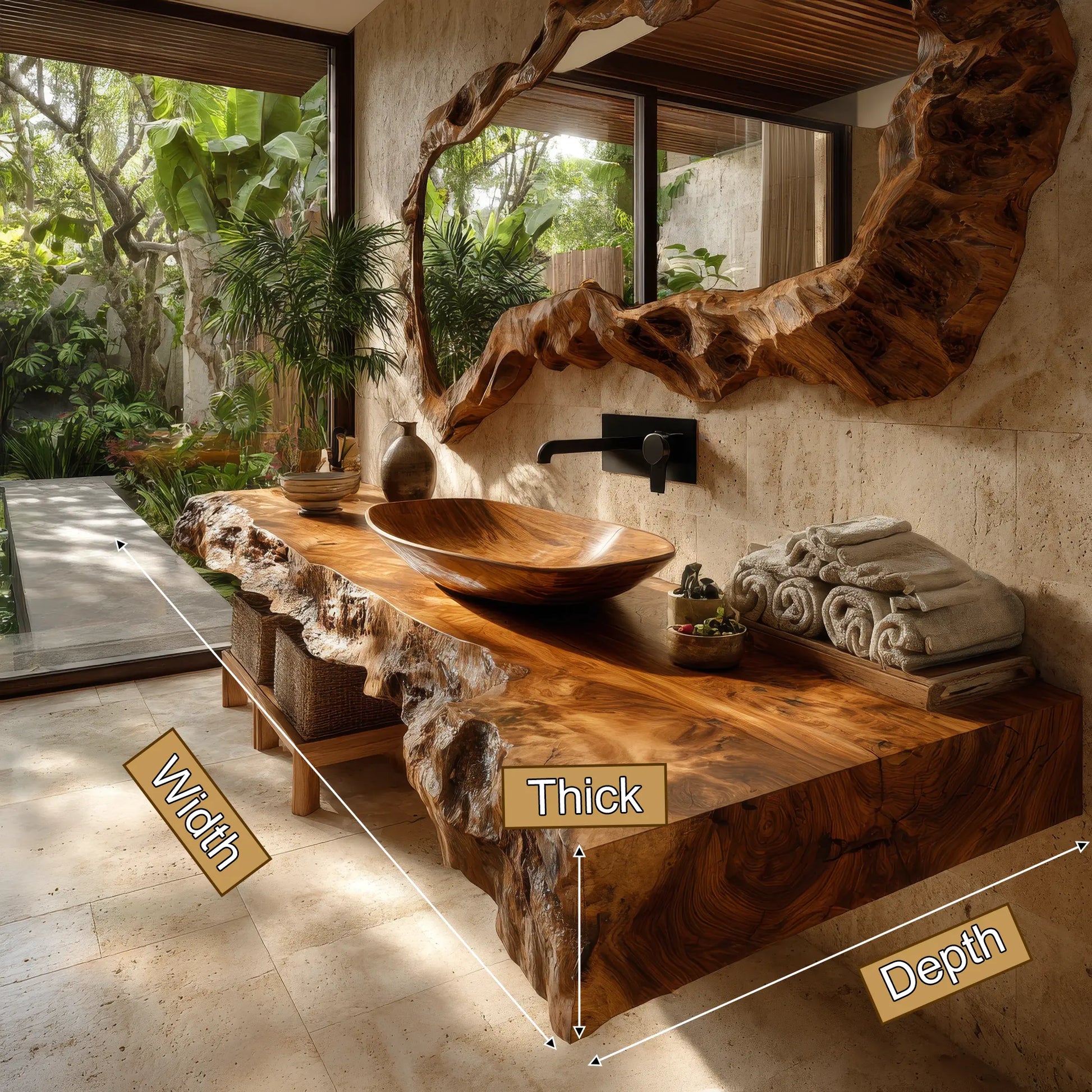 Calviro Handcrafted Live Edge Solid Wood Floating Bathroom Vanity SPA334368 Lynnsnail