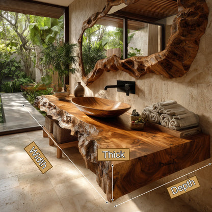 Calviro Handcrafted Live Edge Solid Wood Floating Bathroom Vanity SPA334368 Lynnsnail