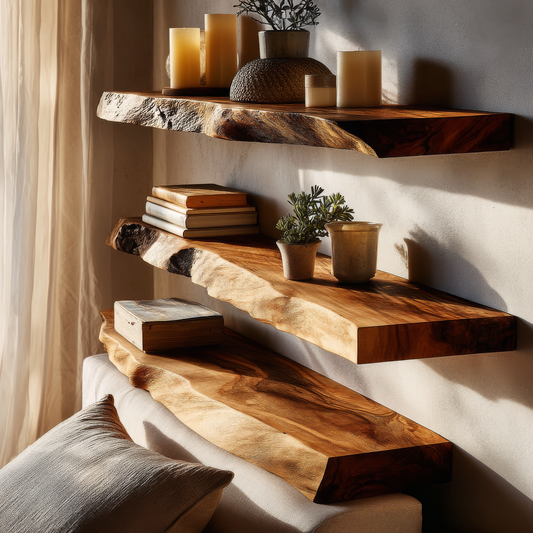 Calviro Live Edge Solid Wood Floating Shelf SPA935392