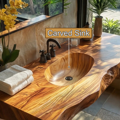 Cavero Sculpted Live Edge Solid Wood Floating Bathroom Vanity with Integrated Sink SPA248842 Lynnsnail