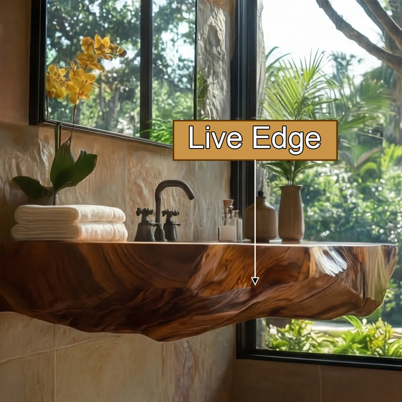Cavero Sculpted Live Edge Solid Wood Floating Bathroom Vanity with Integrated Sink SPA248842 Lynnsnail