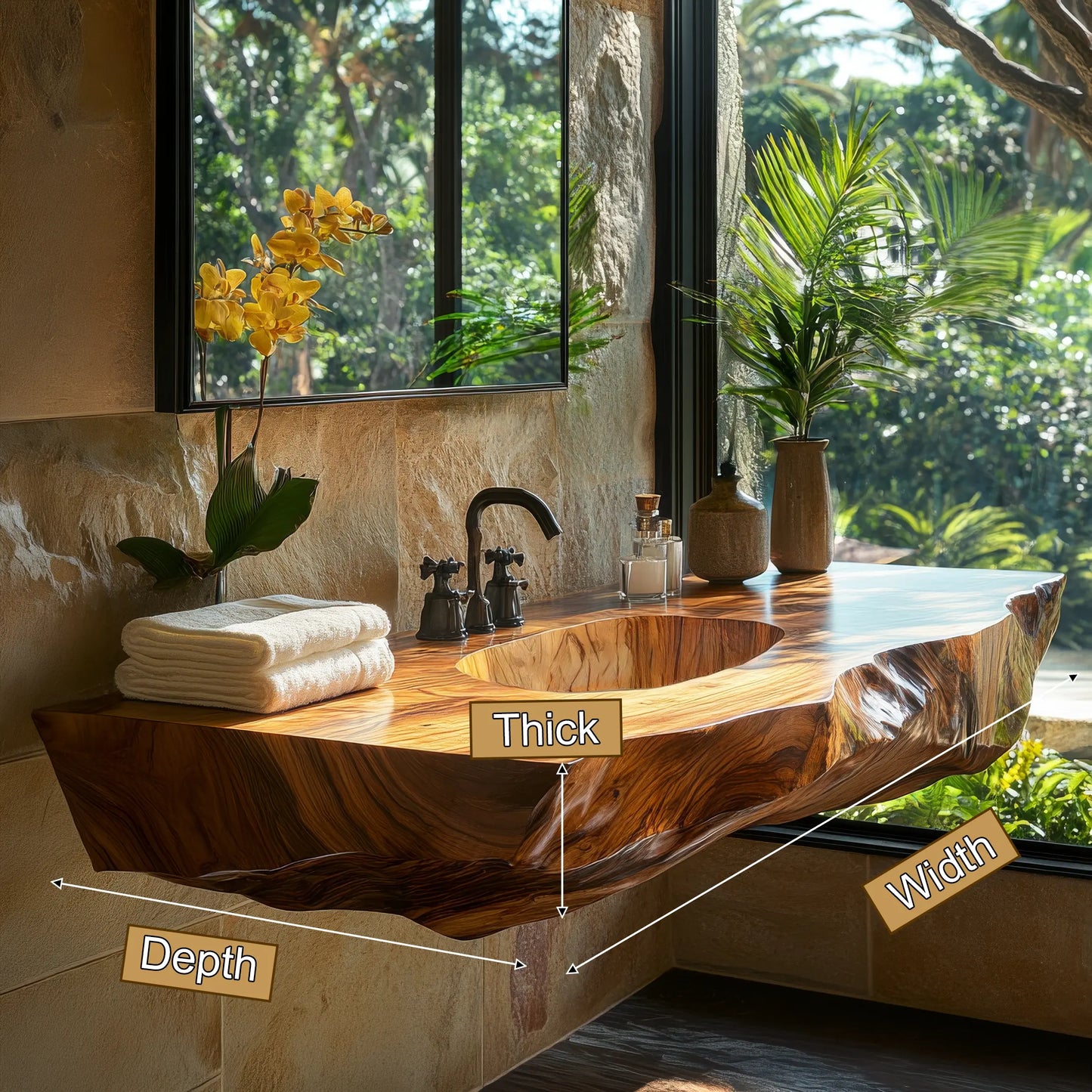 Cavero Sculpted Live Edge Solid Wood Floating Bathroom Vanity with Integrated Sink SPA248842 Lynnsnail