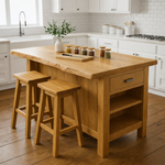 Solid Wood Kitchen Island with Seating, Drawer & Open Shelves – Rustic Prep Table