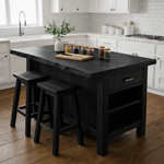 Solid Wood Kitchen Island with Seating, Drawer & Open Shelves – Rustic Prep Table