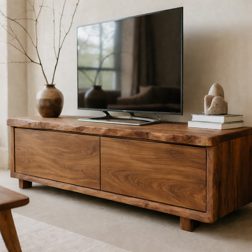 Handcrafted Solid Wood TV Stand with Live Edge Design and 2 Doors Lynnsnail