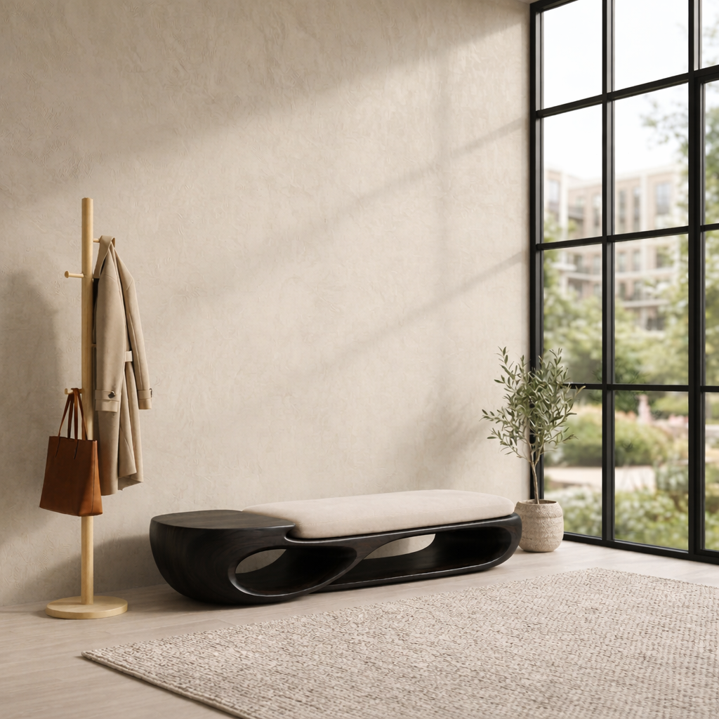Double Curve Solid Wood Entryway Bench – Sculptural Modern Organic Design Lynnsnail